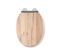 Croydex Corella Flexi-Fix Soft Close Wooden Toilet Seat - Quick Release Button for Easy Cleaning and Adjustable Hinges with Top and Bottom Fixings, Antibacterial Heavy Duty Grey Toilet Seat (Grey Oak)