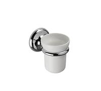 Croydex Grosvenor Ceramic Bathroom Tumbler with Solid Brass Mount, Chrome | No Drill Required | Your Choice to Screw or Glue with Flexi-Fix Brackets | Traditional Design | Fixings Included