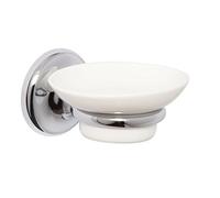 Croydex Grosvenor Ceramic Soap Bar Dish with Solid Brass Mount, Chrome | No Drill Required | Your Choice to Screw or Glue with Flexi-Fix Brackets | Traditional Design | Fixings Included