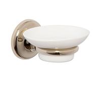 Croydex Grosvenor Ceramic Soap Dish with Solid Brass Mount, Antique Gold | No Drill Required | Your Choice to Screw or Glue with Flexi-Fix Brackets | Traditional Design | Fixings Included