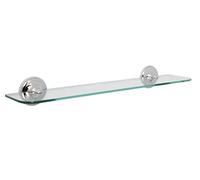 Croydex Grosvenor Glass Bathroom Shelf with Traditional Chrome Brackets | No Drill Required | Your Choice to Screw or Glue with Flexi-Fix Brackets | Traditional Design | Fixings Included