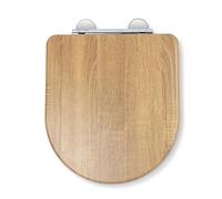 Croydex Levico Flexi-Fix D Shape Toilet Seat Soft Close - Quick Release Button for Easy Cleaning and Adjustable Hinges with Top and Bottom Fixings Included, Antibacterial Treated Surface (Teak)