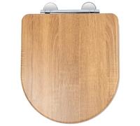 Croydex Levico Flexi-Fix D Shape Toilet Seat Soft Close - Quick Release Button for Easy Cleaning and Adjustable Hinges with Top and Bottom Fixings Included, Antibacterial Treated Surface (Teak)