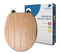 Croydex Light Oak Wooden Toilet Seat, Flexi-Fix Adjustable Hinges (Geneva) | Adjustable Hinges | Top and Bottom Fixings Included | Antibacterial Treated Surface | Durable Moulded Wood