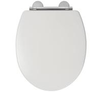 Croydex Lugano White Wooden Toilet Seat - Soft Close & Quick Release Button for Easy Cleaning, Adjustable Hinges with Top and Bottom Fixings Included and Antibacterial Treated Surface (White)