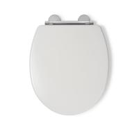 Croydex Lugano White Wooden Toilet Seat - Soft Close & Quick Release Button for Easy Cleaning, Adjustable Hinges with Top and Bottom Fixings Included and Antibacterial Treated Surface (White)