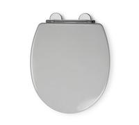 Croydex Lugano Grey Wooden Toilet Seat - Soft Close & Quick Release Button for Easy Cleaning, Adjustable Hinges with Top and Bottom Fixings Included and Antibacterial Treated Surface (Grey)