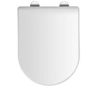 Croydex Malo Flexi-Fix Long D Shape Toilet Seat - Soft Close & Quick Release Button for Easy Cleaning, Adjustable Hinges with Top and Bottom Fixings Included and Antibacterial Treated Surface (White)