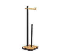 Matt Black and Bamboo Freestanding Toilet Paper Holder