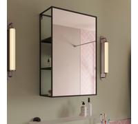 Croydex Matt Black Rectangular Mirror with Hidden Shelving, 60 x 40cm