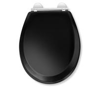 Croydex Lene Flexi-Fix Matt Black Soft Close Toilet Seat - Quick Release Button for Easy Cleaning and Adjustable Hinges to fit All Standard Toilets with Top and Bottom Fixings, Antibacterial (Black)