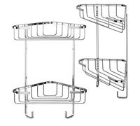 Croydex Medium Corner Shower Caddy - Durable Steel Bathroom Shelves with Chrome Finish for Modern Bathrooms, 2-Tier Shower Corner Shelves with Hooks, Easy Installation, 5kg Load Capacity