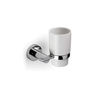 Croydex Metra Chrome Toothbrush Holder Flexi-Fix Bathroom Accessories | Glass Tumbler | Wall Mounted | No Drill Required | Your Choice to Screw or Glue with Flexi-Fix Brackets | Modern Design