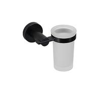Croydex Metra Frosted Glass Toothbrush Holder Cup with Matt Black Bracket | Wall Mounted | No Drill Required | Your Choice to Screw or Glue with Flexi-Fix Brackets | Black Bathroom Accessories