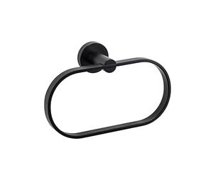 Croydex Metra Matt Black Towel Ring, Modern Design | No Drill Required | Your Choice to Screw or Glue with Flexi-Fix Brackets | Black Bathroom Accessories | Fixings Included