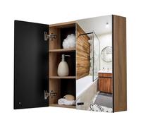 Croydex Ontario Teak Effect Double Door Mirrored Cabinet with Flexi Fix Easy Installation 60cm x 60cm
