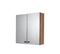 Croydex Ontario Teak Effect Double Door Mirrored Cabinet with Flexi Fix Easy Installation 60cm x 60cm