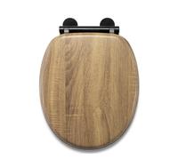 Croydex Ontario Soft Close Wooden Toilet Seat - Quick Release for Easy Cleaning and Adjustable Hinges with Top and Bottom Fixings, Antibacterial Seat