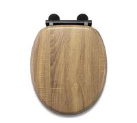 Croydex Ontario Soft Close Wooden Toilet Seat - Quick Release for Easy Cleaning and Adjustable Hinges with Top and Bottom Fixings, Antibacterial Seat Surface and Black Hinges (Teak Effect)