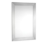 Croydex Parkgate Rectangular Mirror with Brushed Stainless Steel Frame and Hang N Lock Fitting System, 920 x 610 x 19mm, Silver
