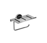 Croydex Pendle Toilet Roll Holder with Anti-Slip Shelf, Chrome Toilet Roll Holder, No Drill Installation Screw or Glue, Matching Chrome Bathroom Accessories, All Fixings Included 15.5 x 10.6 x 11.7cm