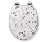 Croydex Pink Terrazzo Print Toilet Seat with Flexi-Fix Hinges - Sustainable Wooden Toilet Seat with Antibacterial Treatment and Fits All Standard UK Toilet Pans - Trendy and Durable Bathroom Decor