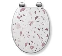 Croydex Pink Terrazzo Wooden Toilet Seat, Adjustable Flexi-Fix Hinges