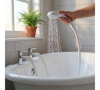 Croydex Secura Shower Head and Hose - Easy Install Push On Shower Attachment for Bath Taps with 1.2m Hose, Rub Clean Nozzles and Compatible with Low or High Pressure Systems