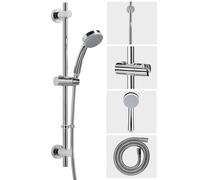 Croydex Presion Chrome Shower Riser Rail Kit - 68cm Riser Rail, Pressure Boosting Shower Head, 1.5m Stainless Steel Hose and Adjustable Handset Holde