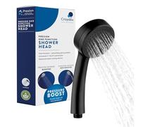 Croydex Presion Matt Black Shower Head - Pressure Boost Shower Heads for Low Pressure Systems, Matt Black Finish, Easy Clean Removable Faceplate, Up to 50% Water Saving