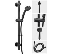 Croydex Presion Matte Black Shower Riser Rail Kit - 68cm Riser Rail, Pressure Boosting Shower Head, 1.5m Stainless Steel Hose and Adjustable Handset