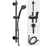 Croydex Presion Matte Black Shower Riser Rail Kit - 68cm Riser Rail, Pressure Boosting Shower Head, 1.5m Stainless Steel Hose and Adjustable Handset Holder, with Flexi-Fix Wall Brackets (Matte Black)