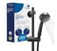 Croydex Presion Pressure Boost Complete Shower Kit - Matte Black | High Pressure Shower Head | 68cm Riser Rail | 1.5m Stainless Steel Shower Hose | Adjustable Slider | Flexi-Fix Wall Brackets