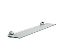 Croydex QM481441 Flexi-Fix Epsom Glass Shelf, Chrome, 54 x 620 x 133mm | Wall mounted | No drill required | Your choice to screw or glue with Flexi-Fix brackets | Modern Design | Fixings Included