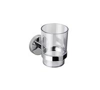 Croydex Romsey Clear Toothbrush Holder Cup with Wall Bracket | Silver Bathroom Accessories | No Drill Required | Your Choice to Screw or Glue with Flexi-Fix Brackets | Modern Design