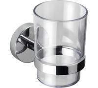 Croydex Romsey Clear Toothbrush Holder Cup with Wall Bracket | Silver Bathroom Accessories | No Drill Required | Your Choice to Screw or Glue with Flexi-Fix Brackets | Modern Design