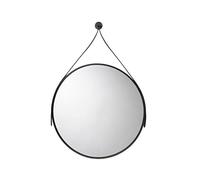 Croydex Round black leather look strap hung mirror - black - with Hang n Lock