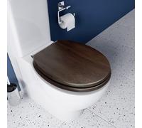 Croydex Montoro Flexi-Fix Soft Close Toilet Seat - Quick Release Button for Easy Cleaning and Adjustable Hinges with Top and Bottom Fixings, Antibacterial Wooden Surface (Walnut Effect)