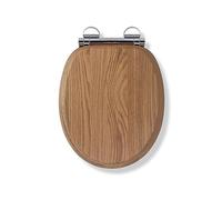 Croydex Rutland Flexi-Fix Soft Close Wooden Toilet Seat - Quick Release Button for Easy Cleaning, Adjustable Hinges with Top and Bottom Fixings, Anti-Bacterial and Heavy Duty Toilet Seat (Solid Oak)