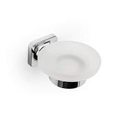 Croydex Shoreditch Frosted Glass Soap Dish with Chrome Holder | Wall Mounted | No Drill Required | Your Choice to Screw or Glue with Flexi-Fix Brackets | Modern Design | Fixings Included