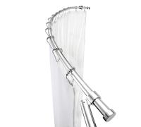 Croydex Luxury Chrome Curved Shower Curtain Rail - Modern L-Shaped Shower Rod, Quick & Easy Installation, Straight Wall or Corner, Adjustable Length up to 2000mm