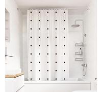 Croydex White Shower Curtain with Black Dots Design - 100% Polyester with a Weighted Hem, Machine Washable and coated with Proseal for Water Repellence, 1800x1800mm
