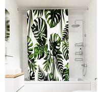 Croydex Shower Curtain with Green Botanical Leaves Design - 100% Polyester with a Weighted Hem, Machine Washable and coated with Proseal for Water Repellence, 1800x1800mm