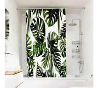 Croydex Shower Curtain with Green Botanical Leaves Design - 100% Polyester with a Weighted Hem, Machine Washable and coated with Proseal for Water