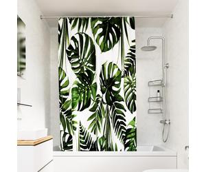 Croydex Shower Curtain with Green Botanical Leaves Design - 100% Polyester with a Weighted Hem, Machine Washable and coated with Proseal for Water