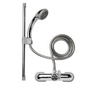 Croydex Shower Head and Hose Mixer Set with Riser Rail - 1.5m Shower Hose and Handset with Rub Clean Nozzles, Easy Install Wall Mounted Rail for Bath