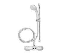 Croydex Bar Mixer Shower Set, 1500mm Plastic White Hose, One Function Shower Head, Chrome Riser Rail, Easy Installation, Suitable for Round Taps, White