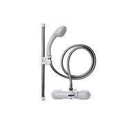 Croydex Bar Mixer Shower Set with 1500mm Flexi-Tube Hose, One Function Shower Head, Riser Rail, Easy Installation, Suitable for Round Taps, Chrome & White