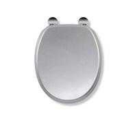Croydex Flexi-Fix Silver Quartz Toilet Seat - Adjustable Hinges with Top & Bottom Fixings Include and an Antibacterial Treated Surface, Heavy Duty Wooden Toilet Seat