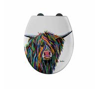 Croydex Steven Brown Angus McCoo Flexi-Fix Soft Close Toilet Seat - with Quick Release with Adjustable Hinges, Durable Polypropylene Plastic with Top and Bottom Fixings (Highland Cow)